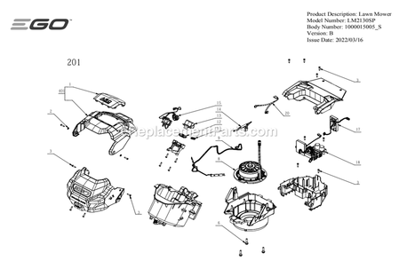 Page B Diagram and Parts List for LM2130SP B Ego Lawn Mower