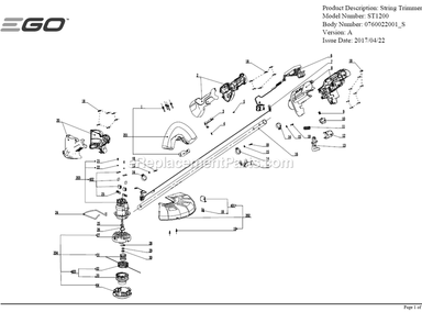 Page A Diagram and Parts List for ST1200 A Ego Trimmer
