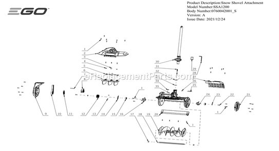 Page A Diagram and Parts List for SSA1200 A Ego Lawn Tractor Accessories