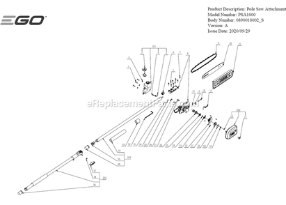 Page A Diagram and Parts List for PSA1000 A Ego Lawn Tractor Accessories