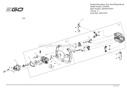 Page J Diagram and Parts List for ZT4200S A Ego Lawn Mower