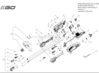 Page A Diagram and Parts List for PH1400 A Ego Lawn Tractor Accessories