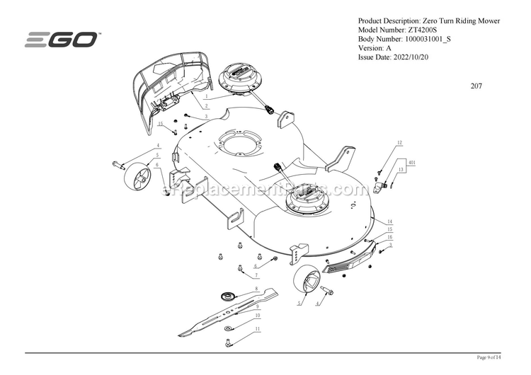 Page M Diagram and Parts List for ZT4200S A Ego Lawn Mower