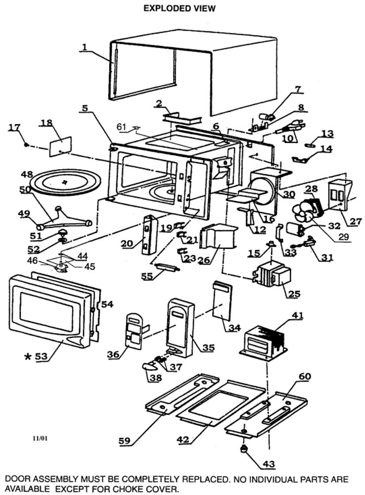 Cabinet Parts Diagram and Parts List for MW8168B  Emerson Microwave