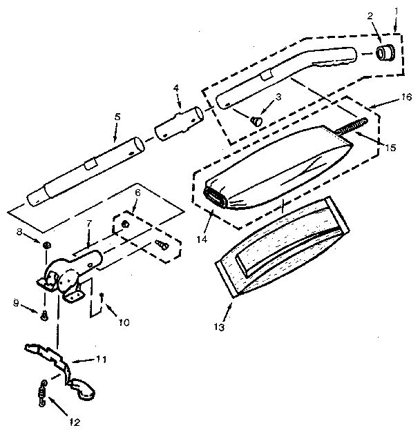 Handle And Bag Housing Diagram and Parts List for 1425  Eureka Upright Vacuum