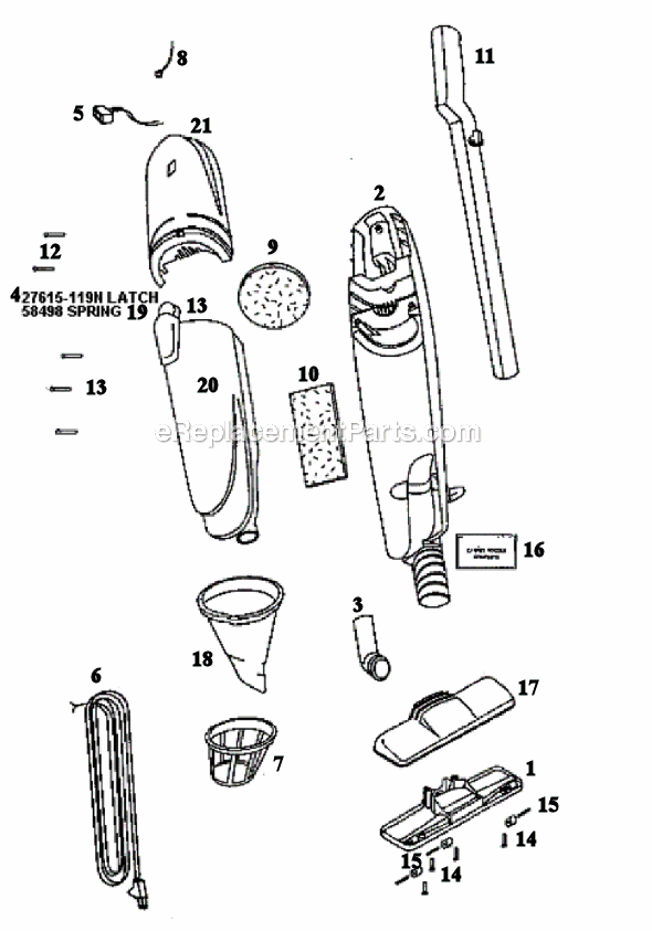 Page A Diagram and Parts List for 274A  Eureka Upright Vacuum