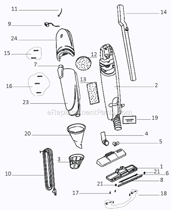 Page A Diagram and Parts List for 285A  Eureka Upright Vacuum
