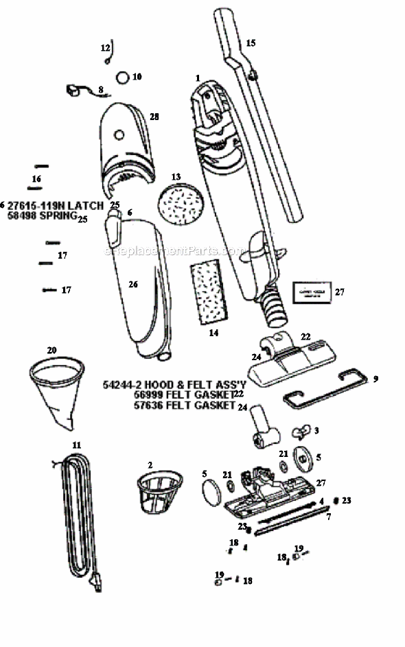 Page A Diagram and Parts List for 296A  Eureka Upright Vacuum
