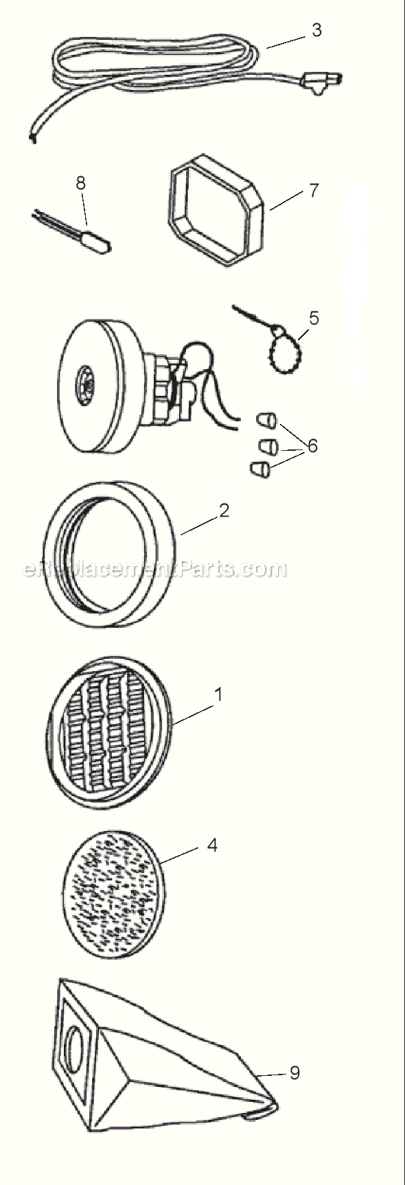 Page B Diagram and Parts List for 3624A  Eureka Canister Vacuum
