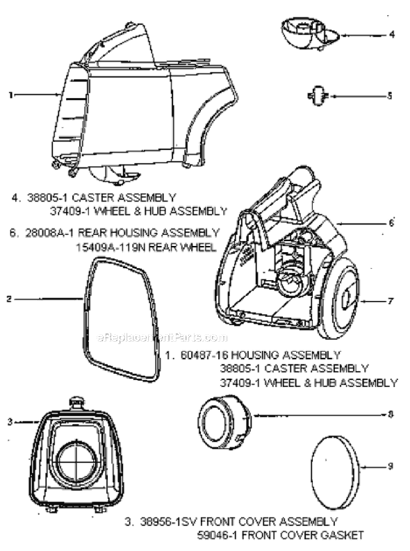 Page A Diagram and Parts List for 3672A  Eureka Canister Vacuum