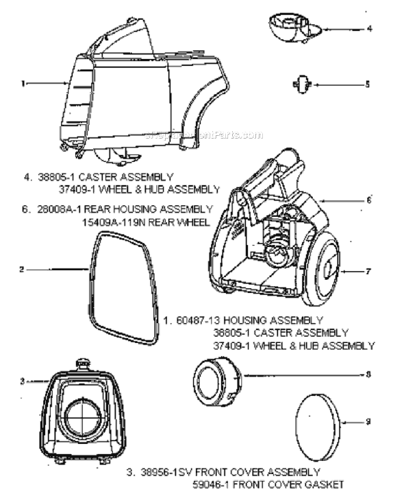 Page A Diagram and Parts List for 3674A  Eureka Canister Vacuum