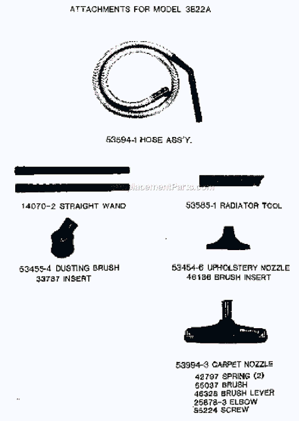 Page B Diagram and Parts List for 3822A  Eureka Canister Vacuum