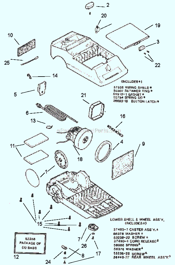 Page A Diagram and Parts List for 3822B  Eureka Canister Vacuum