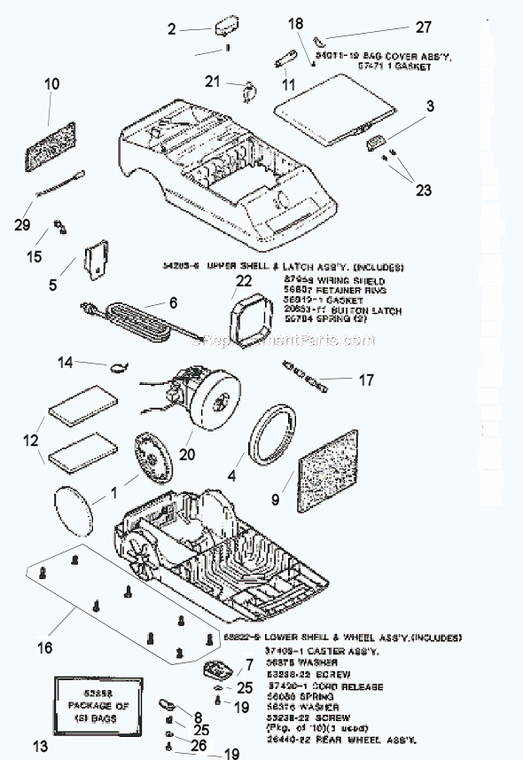 Page A Diagram and Parts List for 3848A  Eureka Canister Vacuum