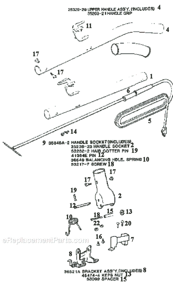 Page D Diagram and Parts List for 4038B  Eureka Upright Vacuum