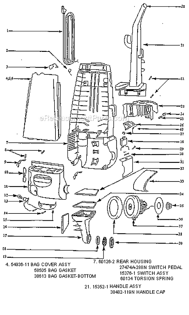 Page C Diagram and Parts List for 4320ATX  Eureka Upright Vacuum