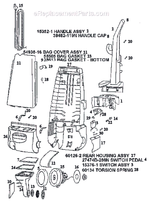 Page B Diagram and Parts List for 4321ATX  Eureka Upright Vacuum