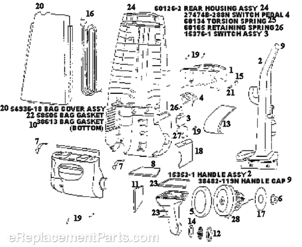 Page B Diagram and Parts List for 4325ATX  Eureka Upright Vacuum