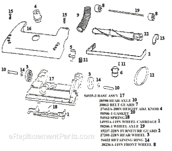 Page A Diagram and Parts List for 4325AT  Eureka Upright Vacuum