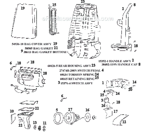 Page B Diagram and Parts List for 4325AT  Eureka Upright Vacuum