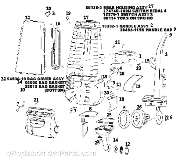 Page B Diagram and Parts List for 4326ATX  Eureka Upright Vacuum