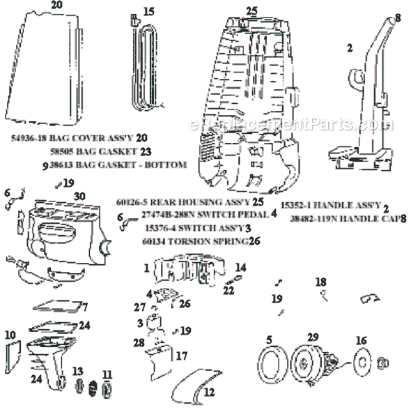 Page B Diagram and Parts List for 4326AT  Eureka Upright Vacuum