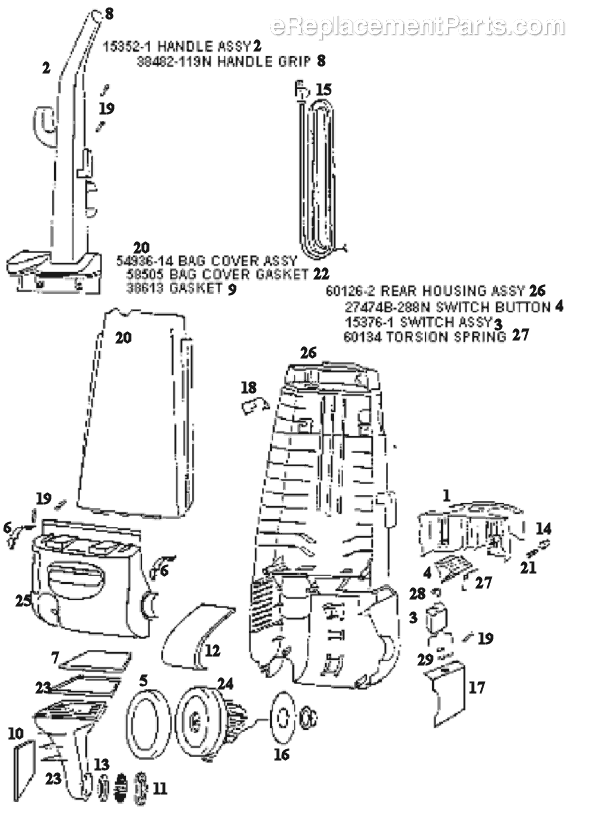 Page B Diagram and Parts List for 4332AT  Eureka Upright Vacuum
