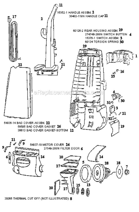 Page B Diagram and Parts List for 4332BTX  Eureka Upright Vacuum