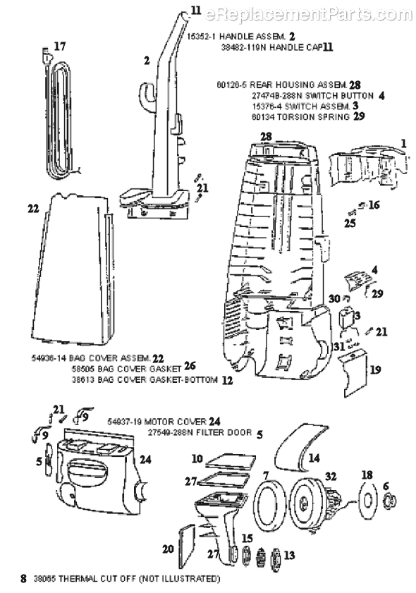 Page B Diagram and Parts List for 4332BT  Eureka Upright Vacuum
