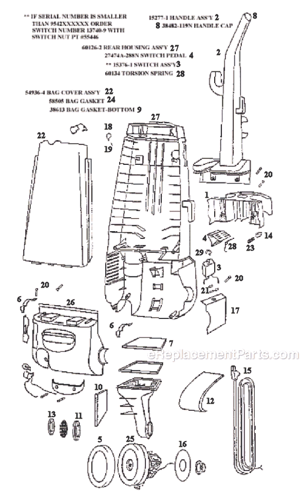 Page B Diagram and Parts List for 4335AT  Eureka Upright Vacuum