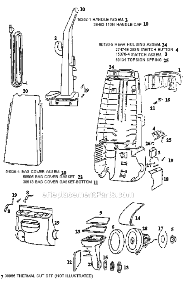 Page B Diagram and Parts List for 4335BTM  Eureka Upright Vacuum