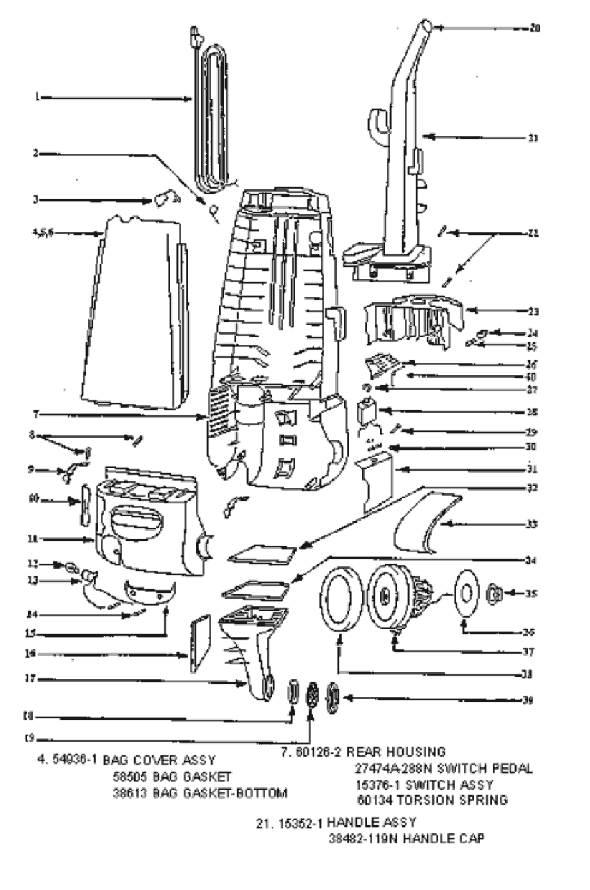 Page B Diagram and Parts List for 4335BT  Eureka Upright Vacuum