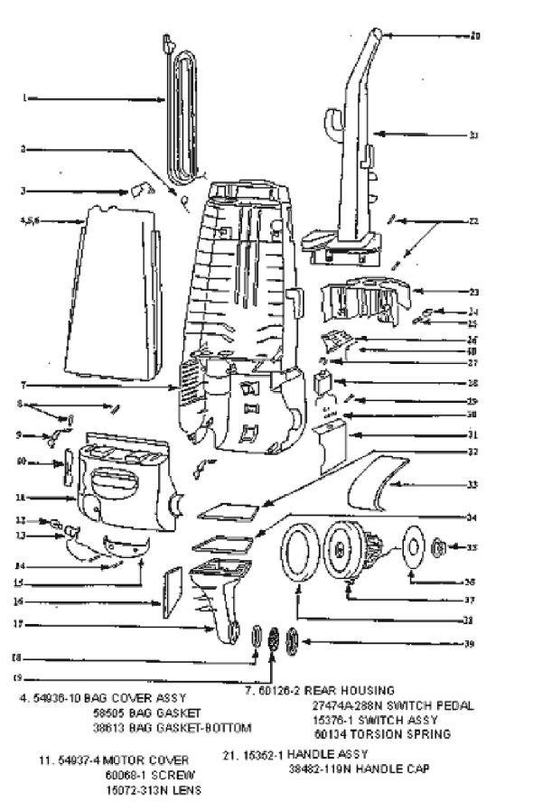 Page B Diagram and Parts List for 4340BT  Eureka Upright Vacuum