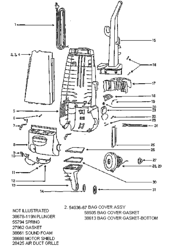 Page B Diagram and Parts List for 4341AT  Eureka Upright Vacuum