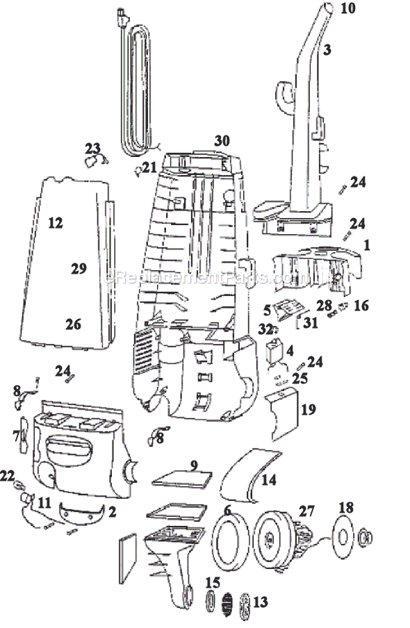 Page B Diagram and Parts List for 4350AT  Eureka Upright Vacuum