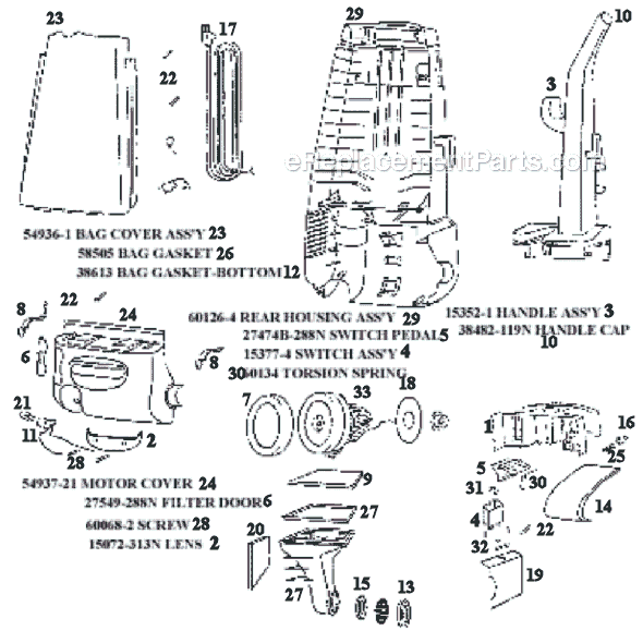Page A Diagram and Parts List for 4350BT  Eureka Upright Vacuum