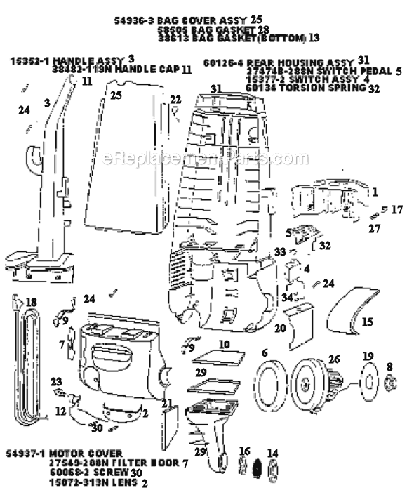 Page B Diagram and Parts List for 4351BTX  Eureka Upright Vacuum
