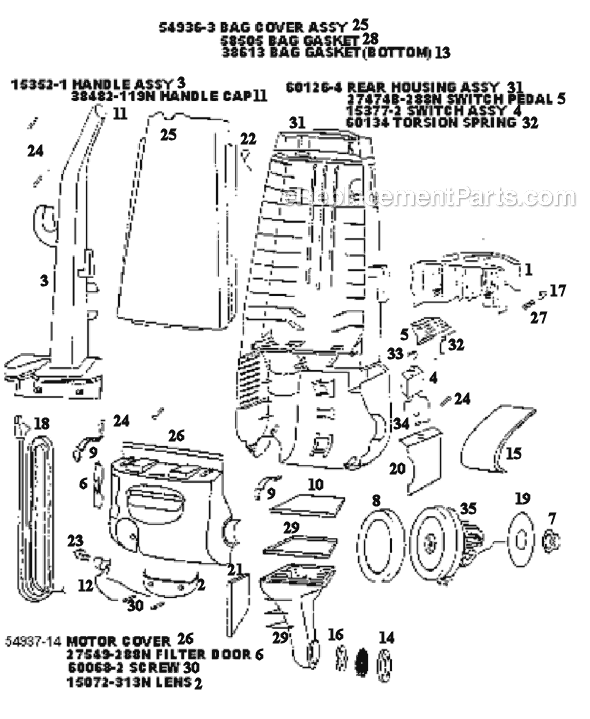 Page B Diagram and Parts List for 4351BTZ  Eureka Upright Vacuum