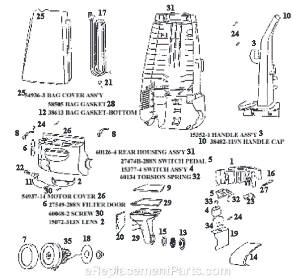 Page B Diagram and Parts List for 4351BT  Eureka Upright Vacuum