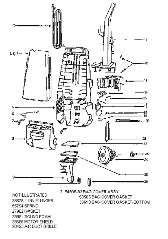 Page B Diagram and Parts List for 4354AT  Eureka Upright Vacuum