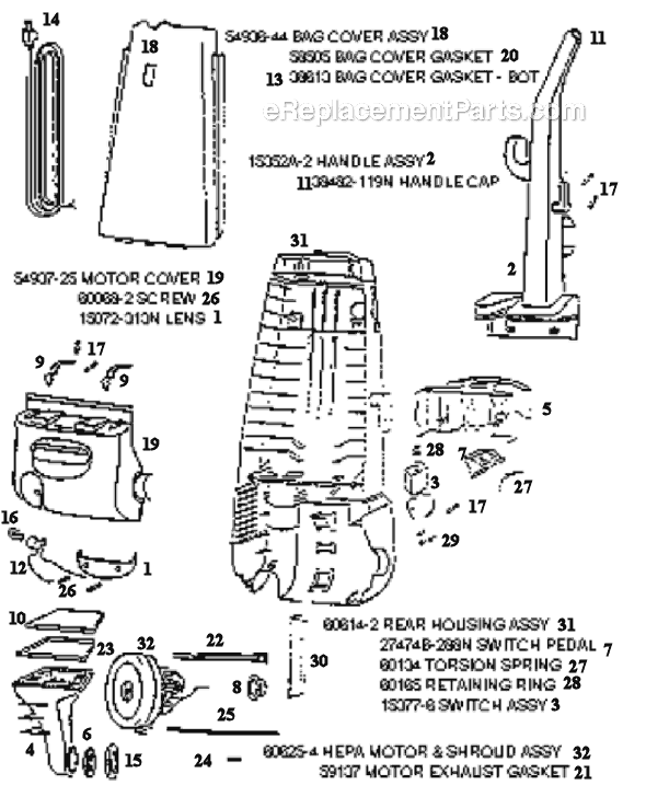 Page B Diagram and Parts List for 4376AT  Eureka Upright Vacuum