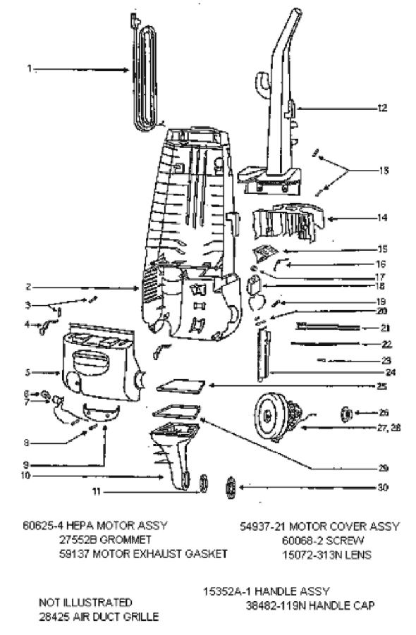 Page B Diagram and Parts List for 4380ATV  Eureka Upright Vacuum