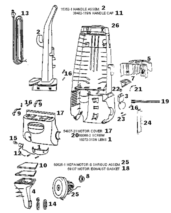 Page B Diagram and Parts List for 4380AT  Eureka Upright Vacuum