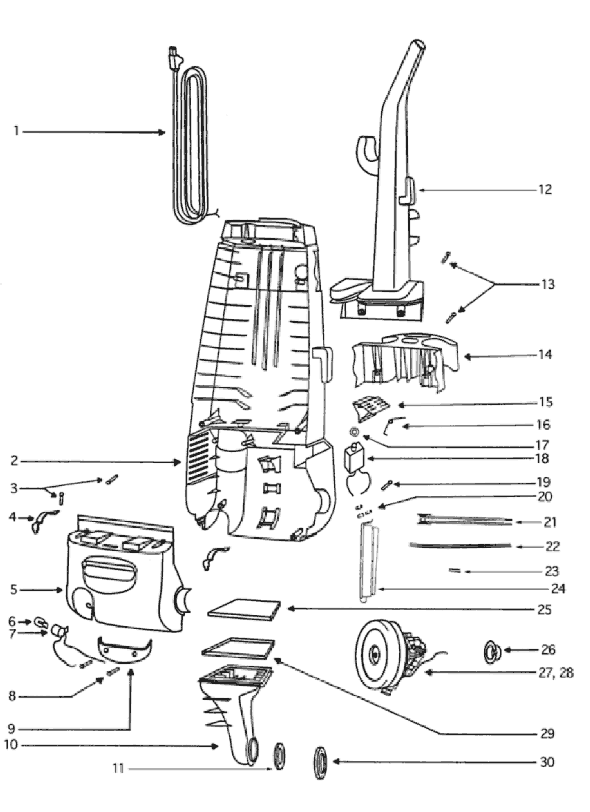 Page B Diagram and Parts List for 4387AT  Eureka Upright Vacuum