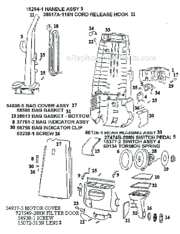 Page B Diagram and Parts List for 4440ATV  Eureka Upright Vacuum