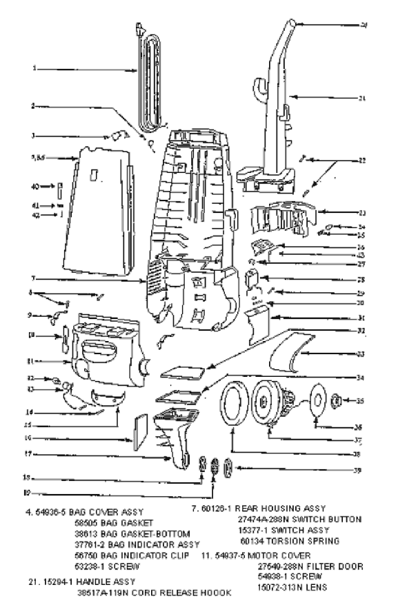 Page B Diagram and Parts List for 4440AT  Eureka Upright Vacuum
