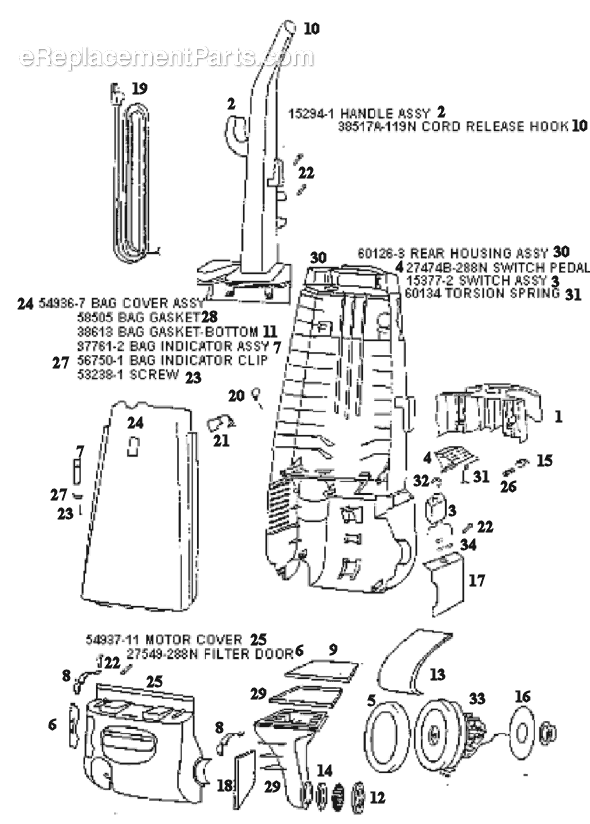 Page B Diagram and Parts List for 4441ATM  Eureka Upright Vacuum