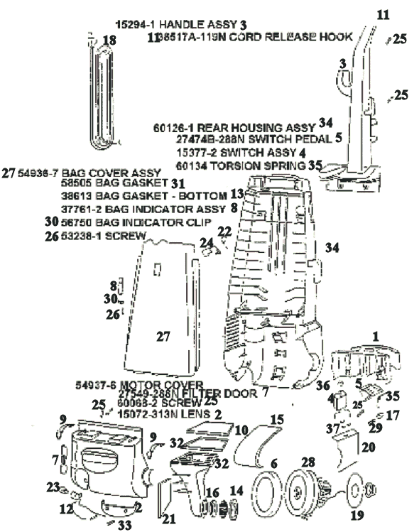 Page B Diagram and Parts List for 4441ATV  Eureka Upright Vacuum