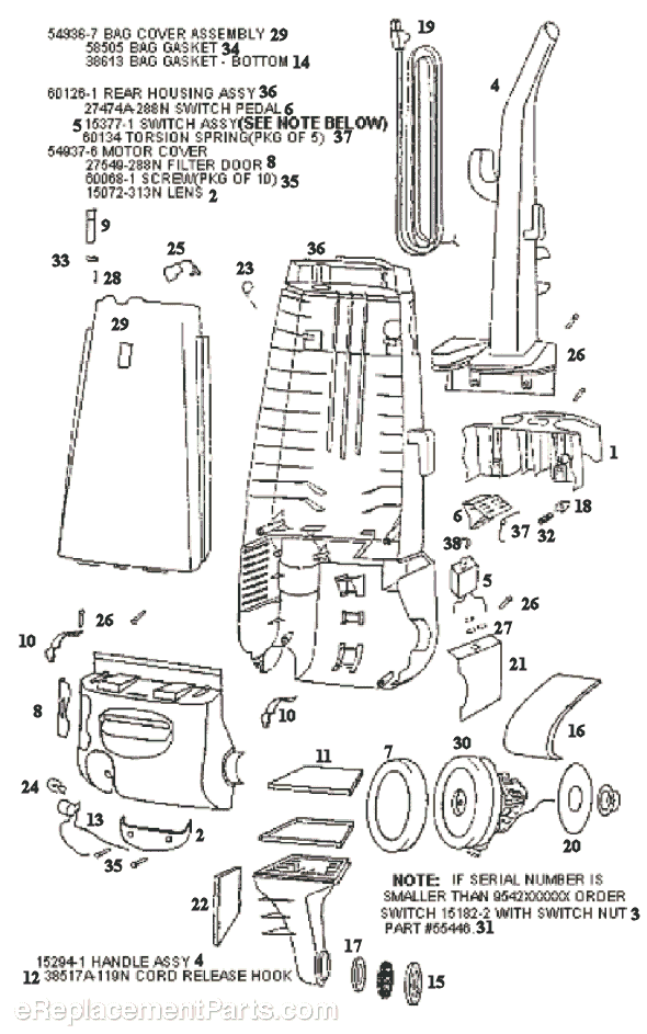 Page B Diagram and Parts List for 4441AT  Eureka Upright Vacuum