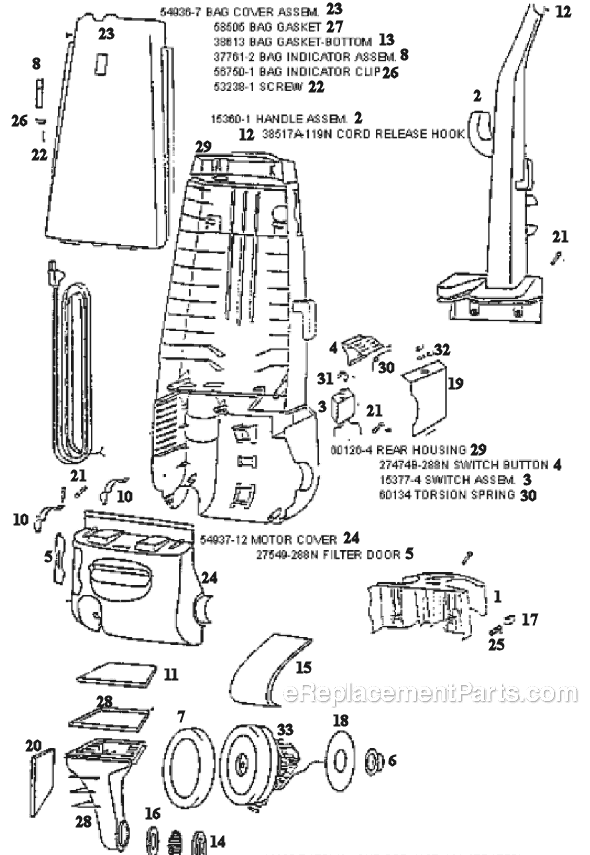Page B Diagram and Parts List for 4441BTM  Eureka Upright Vacuum